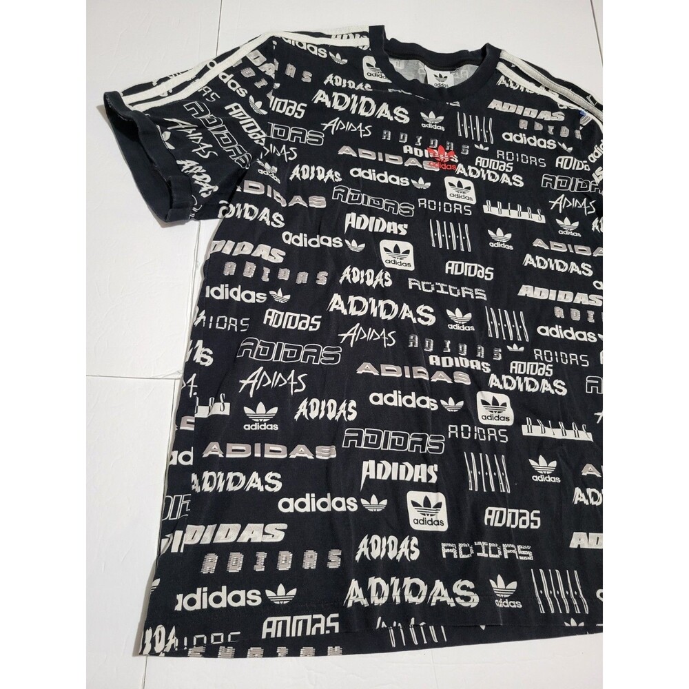 (#2) Adidas Originals Mens Black Print All Over Trefoil Graphic Tee Size Xl - Picture 3 of 8